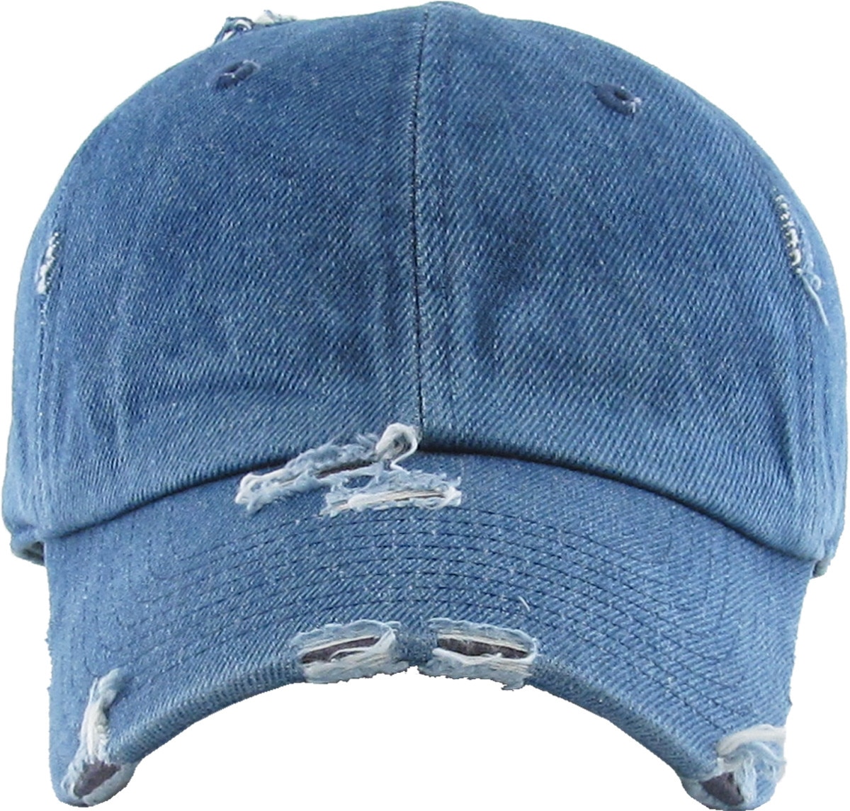 Medium Denim Distressed Vintage Baseball Cap Front View